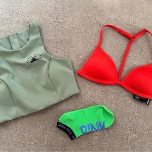 Set Green Crop Top and Red Bikini Top